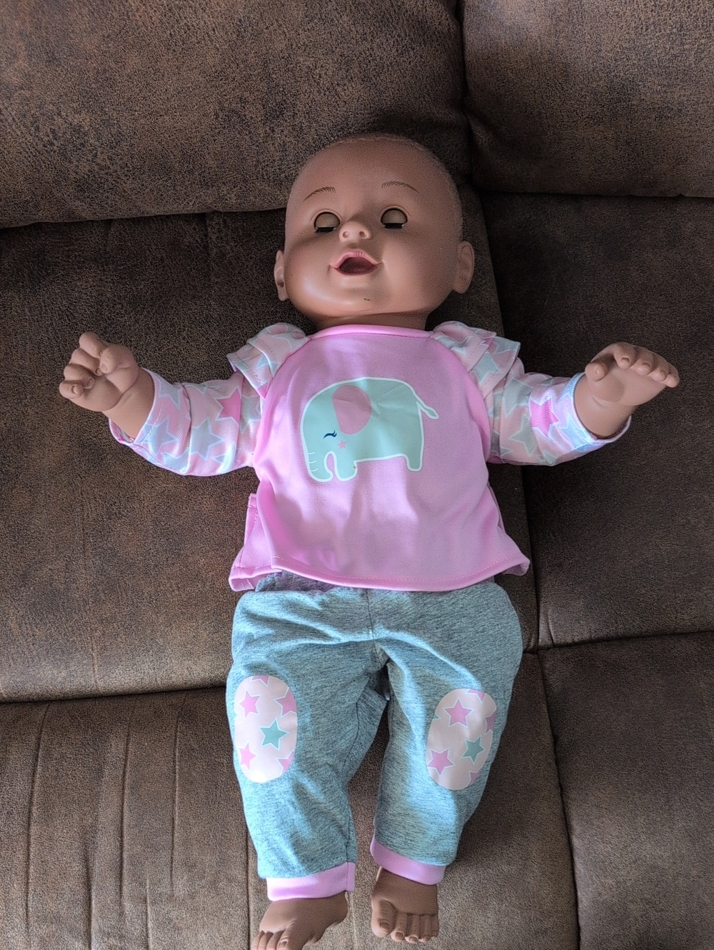 Source Unknown Pink and Gray Elephant Baby Doll Outfit